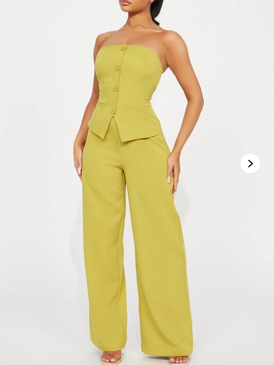 Fashion Nova Pants - Fashion Nova Chartreuse Strapless Wide-Leg Jumpsuit